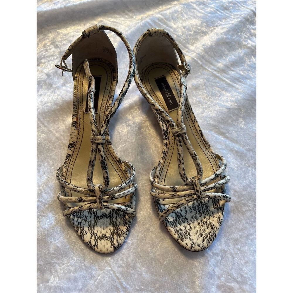 Ruby & Bloom Womens Size 6M Snakeskin Cork Wedge Sandals Leather Strappy